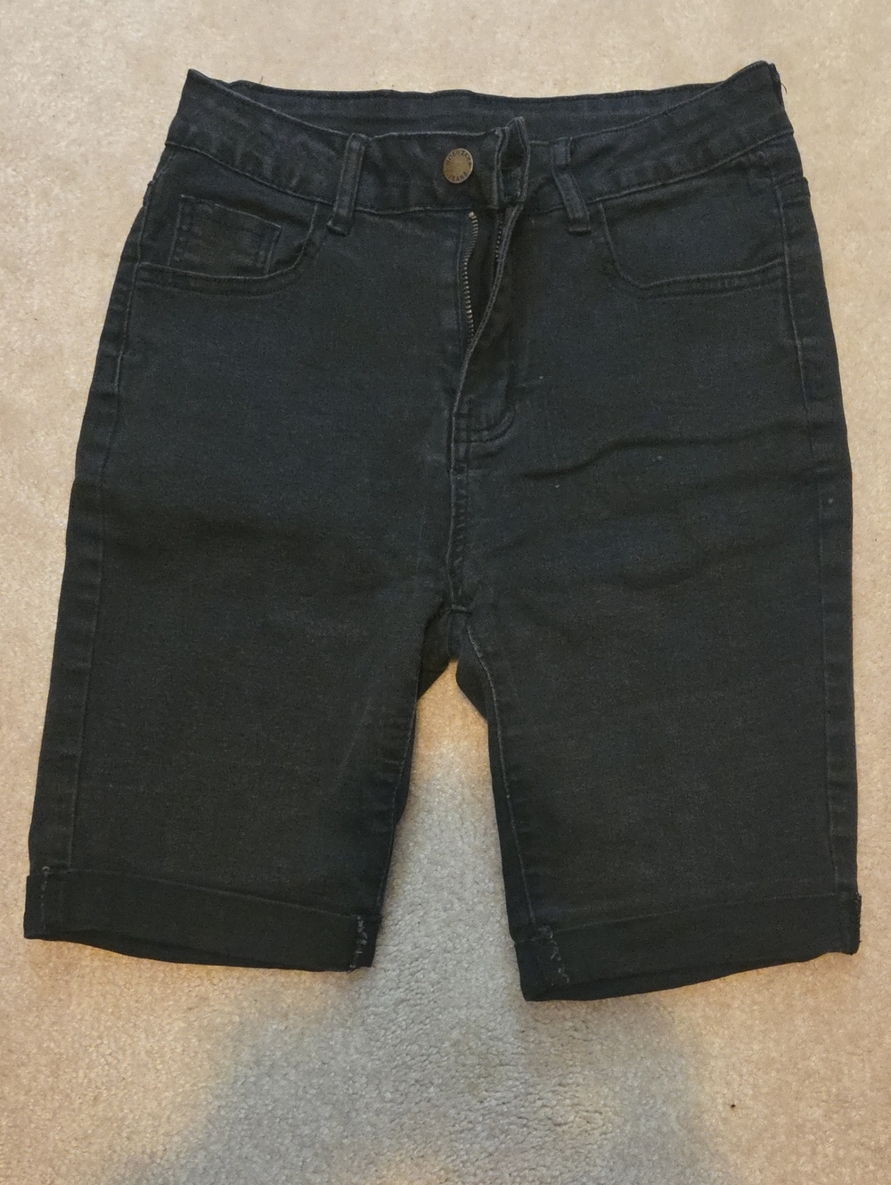 Women's Black Denim Bermuda Shorts - Classic Roll-Hem
